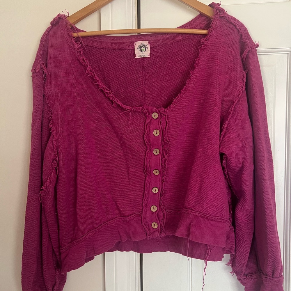 Free People We The Free Boho Cropped Top Pink Raw Edge Size M
